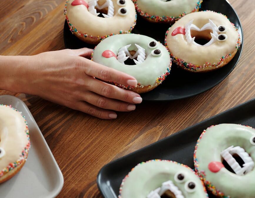 spooky donuts on a plate