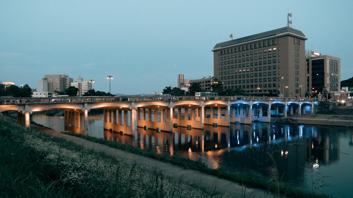 tono bridge over canal in okazaki japan