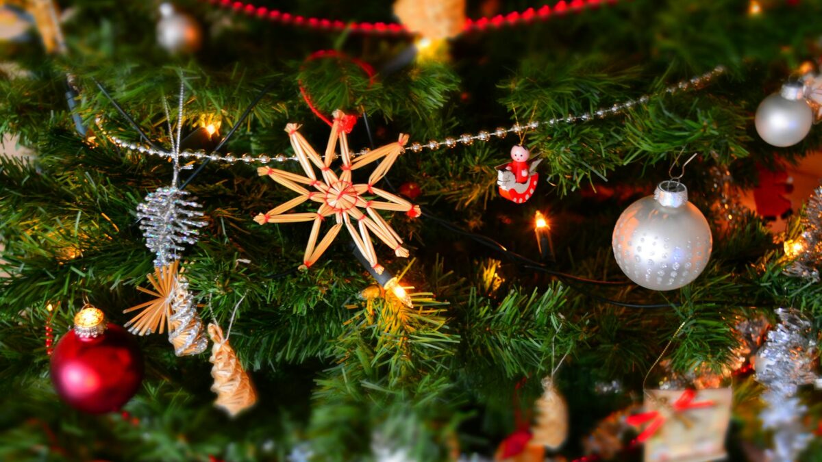 close up of christmas decoration hanging on tree