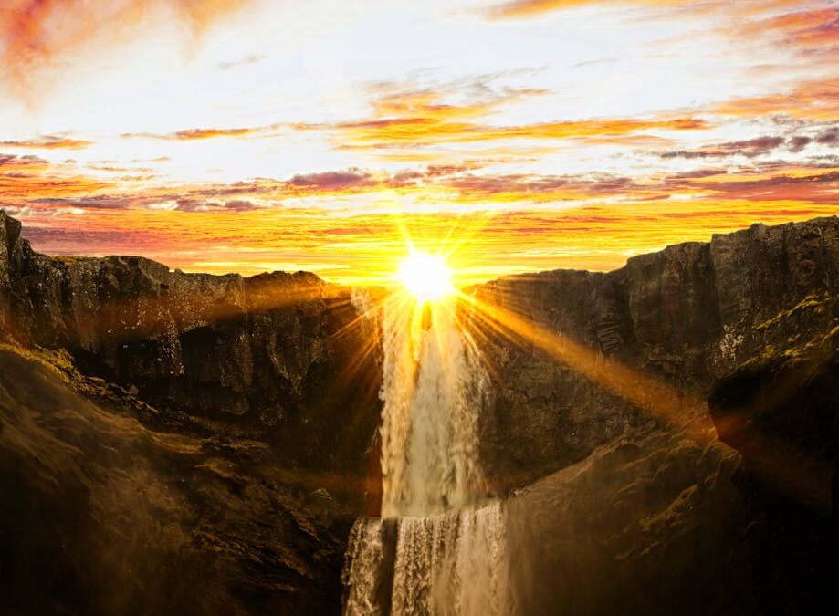 waterfalls during sunset